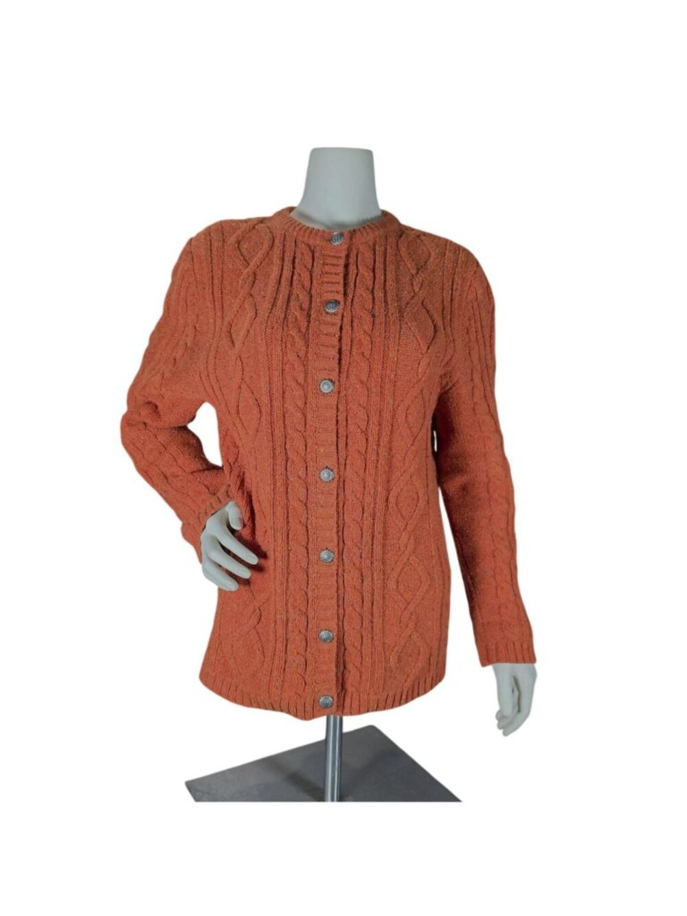 Vtg Field Gear Australia Orange Cable Knit Cardigan